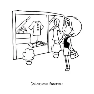 Image à colorier d'une boutique de chemisiers pour femmes