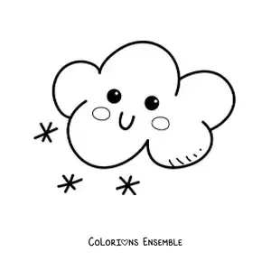 Image à colorier d'un nuage kawaii animé avec de la neige