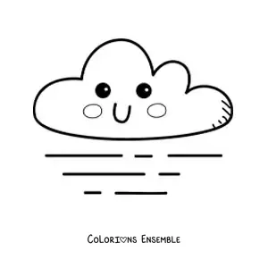 Image à colorier d'un nuage kawaii animé avec du vent
