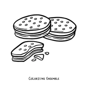Image à colorier de deux biscuits fourrés et d'un biscuit coupé en deux