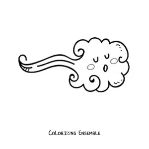 Image à colorier d'une rafale de vent kawaii animée