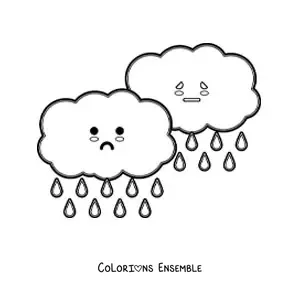 Image à colorier de nuages de pluie kawaii animés