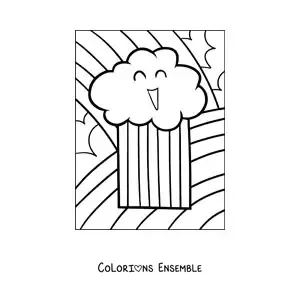 Image à colorier d'un joli nuage animé avec un arc-en-ciel