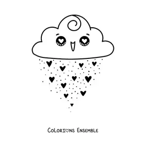 Image à colorier d'un nuage kawaii avec des cœurs