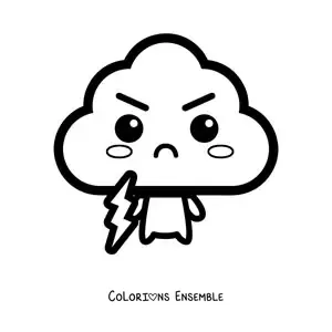 Image à colorier d'un nuage kawaii avec un éclair