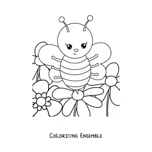Image à colorier d'une abeille animée au printemps