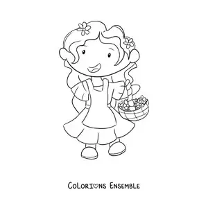 Image à colorier d'une petite fille kawaii avec des fleurs de printemps