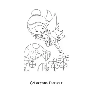 Image à colorier d'une fée kawaii qui vole au printemps
