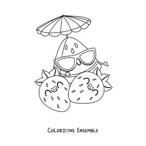Image à colorier de fruits kawaii d'été
