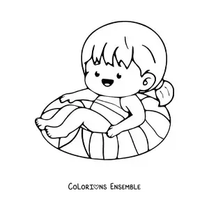 Image à colorier d'une petite fille kawaii en été