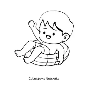 Image à colorier d'un petit garçon kawaii heureux en été