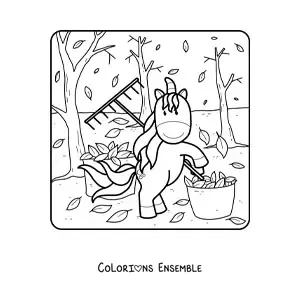 Image à colorier d'une licorne et de feuilles d'automne