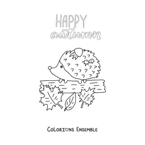 Image à colorier de l'automne en anglais avec un porc-épic kawaii