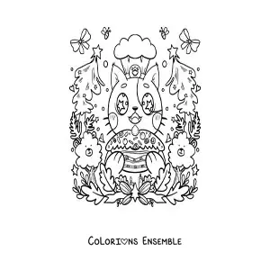 Image à colorier d'un chat chef kawaii animé avec un gâteau