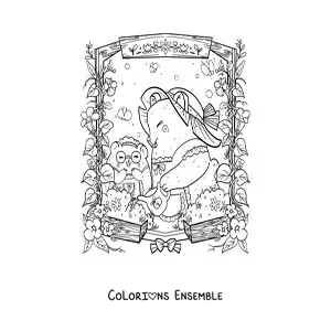 Image à colorier de hamsters kawaii animés qui arrosent les plantes