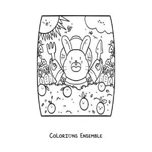 Image à colorier d'un mignon lapin animé qui mange des oranges