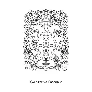Coloriage d'une souris kawaii avec des fraises