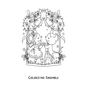 Coloriage de souris kawaii qui dansent la valse