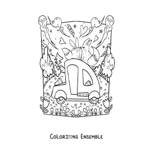 Coloriage de mignons renards amoureux dans une charrette