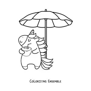 Coloriage d'une licorne à la plage