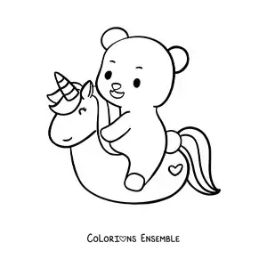 Coloriage d'un ours kawaii à la plage