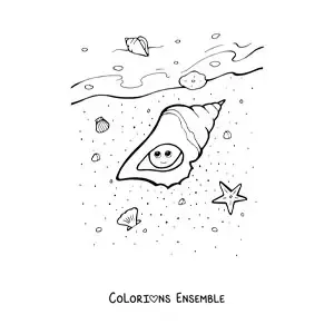 Coloriage d'un coquillage kawaii sur la plage