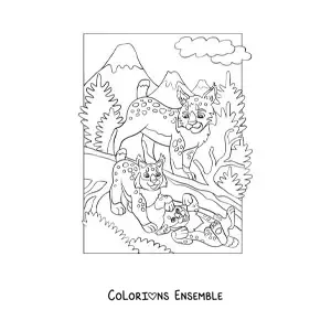 Coloriage de lynx dans la forêt