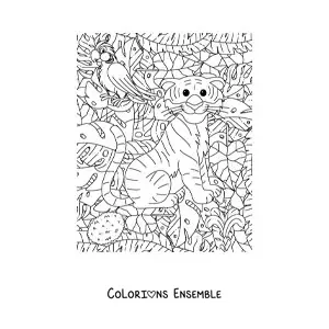 Coloriage d'un bébé tigre dans la jungle