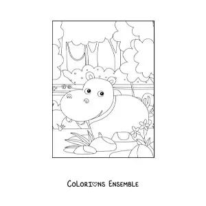 Coloriage d'un hippopotame sauvage
