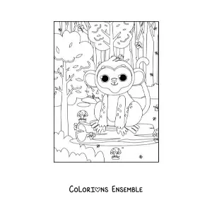 Coloriage d'un singe kawaii de la forêt tropicale