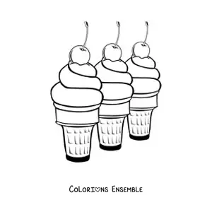 Image à colorier de trois glaces alignées avec des cerises