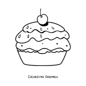 Image à colorier d'un gâteau avec une cerise