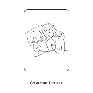 Coloriage d'une maman qui lit une histoire à sa fille