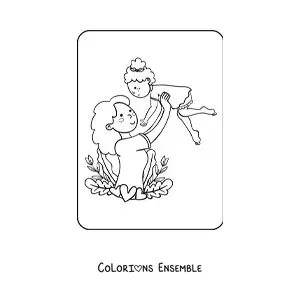 Coloriage d'une maman qui porte sa fille