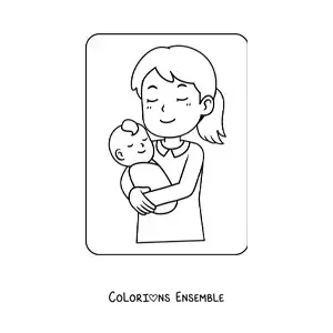 Coloriage d'une mère qui porte son bébé