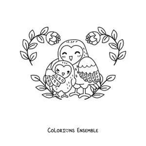 Coloriage d'une maman chouette avec son petit
