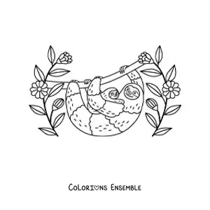Coloriage d'une maman paresseux avec son petit