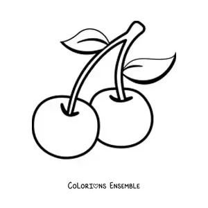 Image à colorier de deux cerises avec des feuilles