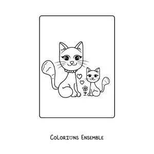 Coloriage d'une maman chat avec son chaton