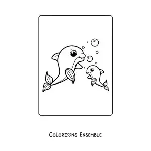 Coloriage d'une maman dauphin avec son petit