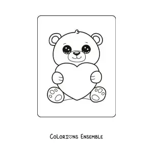 Coloriage d'un ours kawaii avec un cœur de la Saint-Valentin