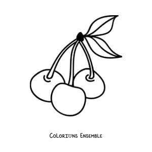 Image à colorier de trois cerises avec des feuilles