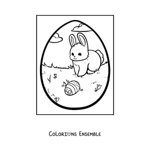 Image à colorier d'un mignon lapin avec un œuf de Pâques