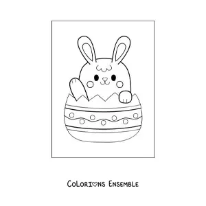 Image à colorier d'un petit lapin de Pâques kawaii dans un œuf