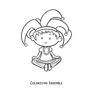 Image à colorier d'un garçon assis avec un chapeau de carnaval