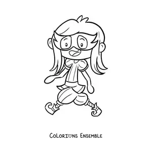 Image à colorier d'une fillette masquée qui défile au carnaval