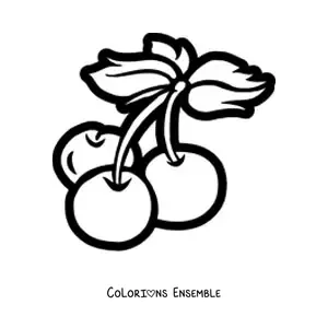 Image à colorier de trois cerises avec des feuilles