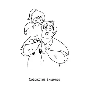 Image à colorier d'un papa qui porte sa fille
