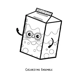 Image à colorier d'une brique de lait kawaii avec des lunettes