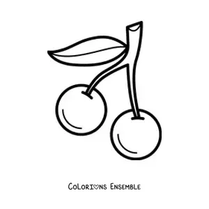 Image à colorier de deux cerises avec une feuille